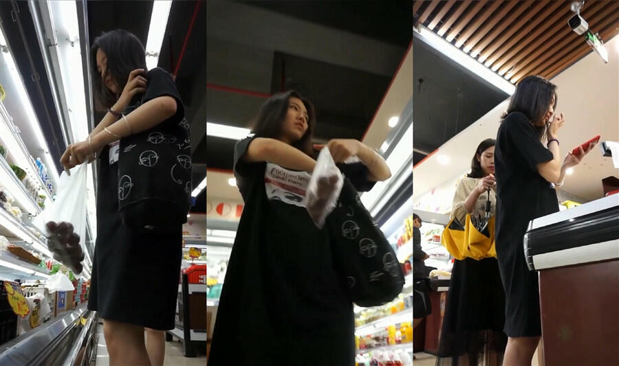 超市一路跟踪抄底清纯美女到底是骚丁还是无内无法确定