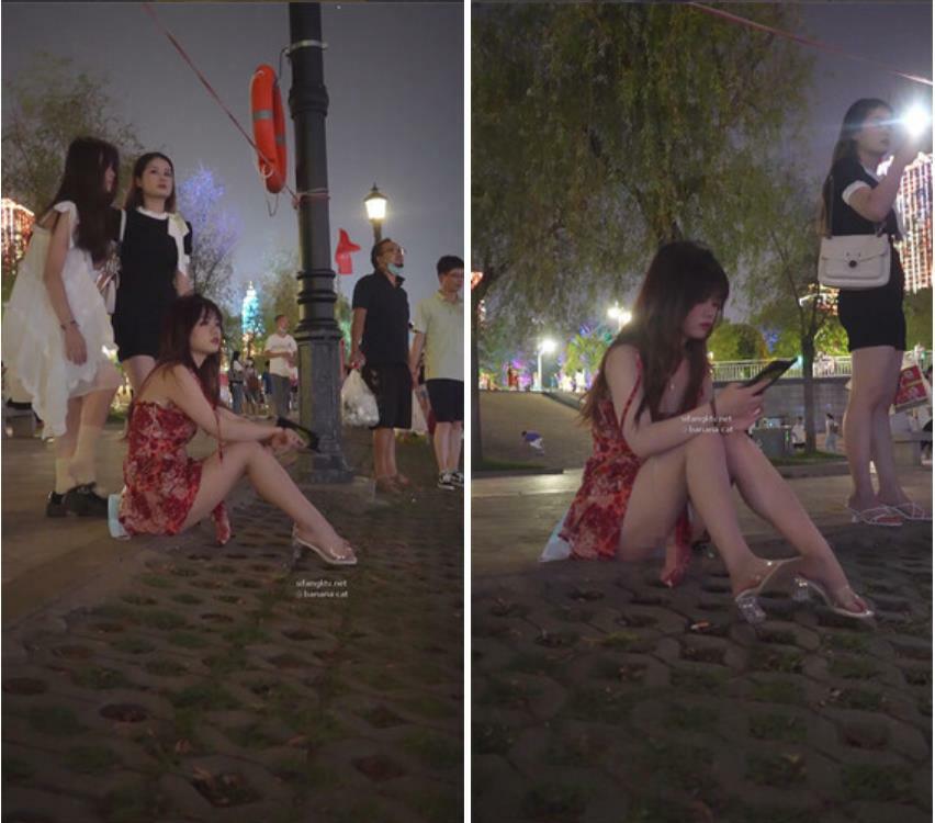 大神夜市尾随偷拍美女❤️吊带裙憨憨萌妹裙子被包掀起蕾丝粉内露给大家看亮闪闪包臀裙小姐姐被抄底骚窄内身材比例极好