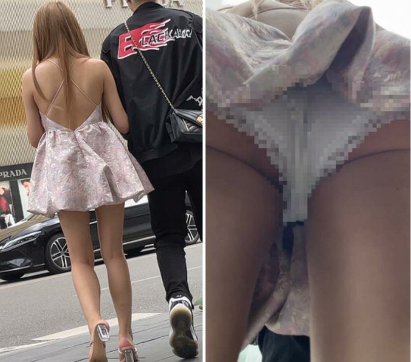 极品网红脸透明高跟鞋骚货约会手捧鲜花被拍裙底蕾丝边❤️jk大学女生肉臀把迷你内夹在B缝里